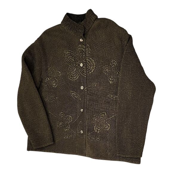 Tally Ho Jacket Women Plus 2X Button Up Dark Olive Textured Embossed Lightweight - Picture 5 of 10